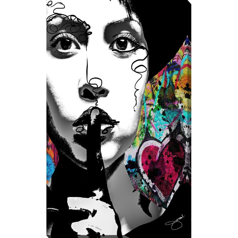 Silence Speaks Volumes: Modern Oil Painting of a Woman with a Shush Gesture