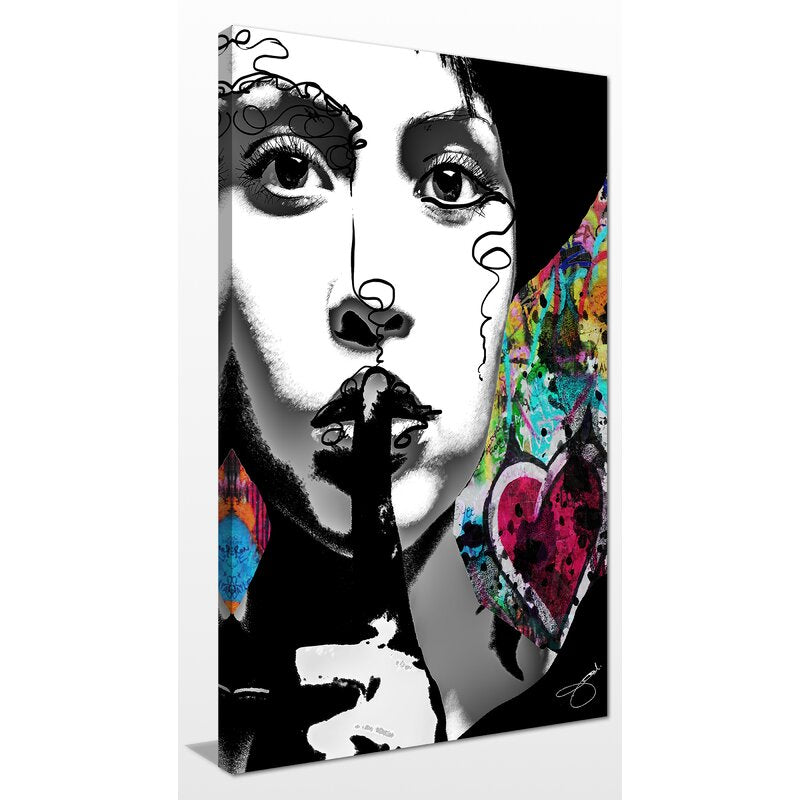 Silence Speaks Volumes: Modern Oil Painting of a Woman with a Shush Gesture