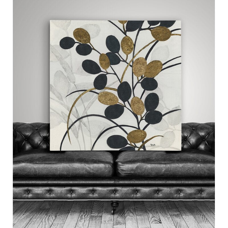 Elegant Black and Gold Olive Tree Abstract Oil Painting for Modern Home Decor