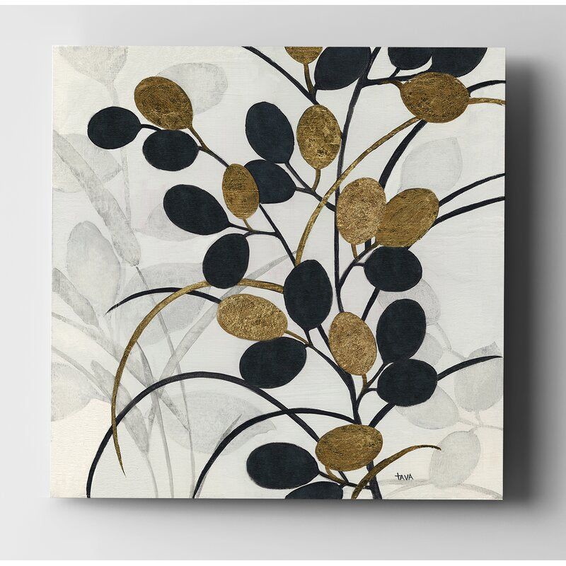 Elegant Black and Gold Olive Tree Abstract Oil Painting for Modern Home Decor