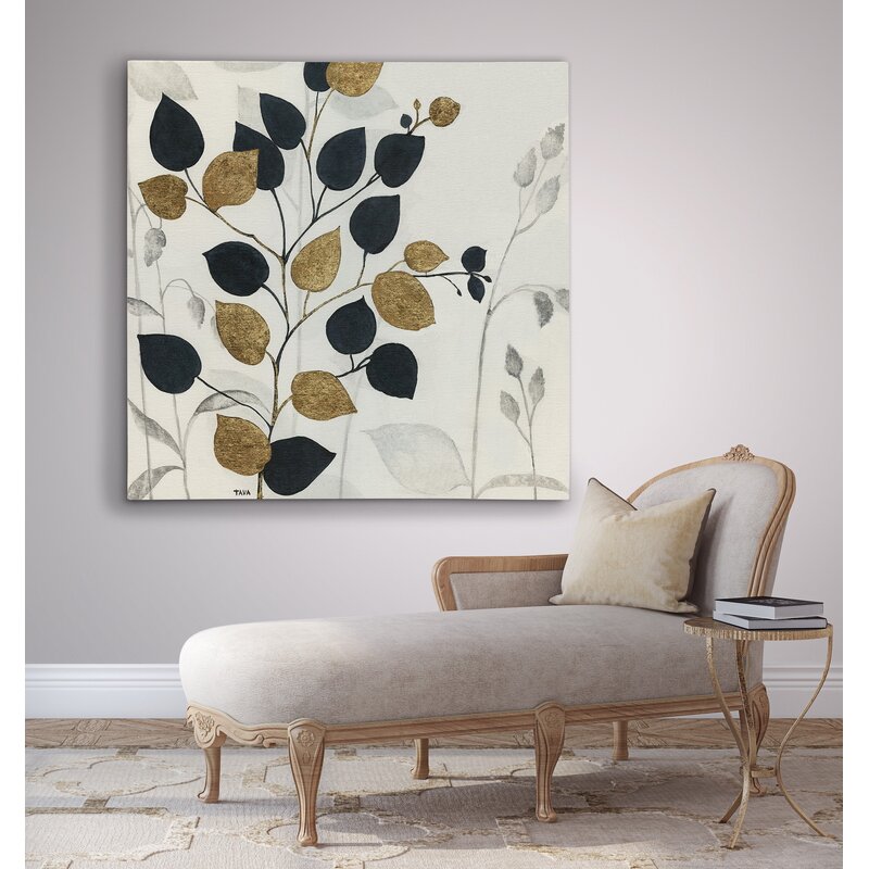 Elegant Gold and Black Leaf Silhouette Oil Painting for Modern Decor