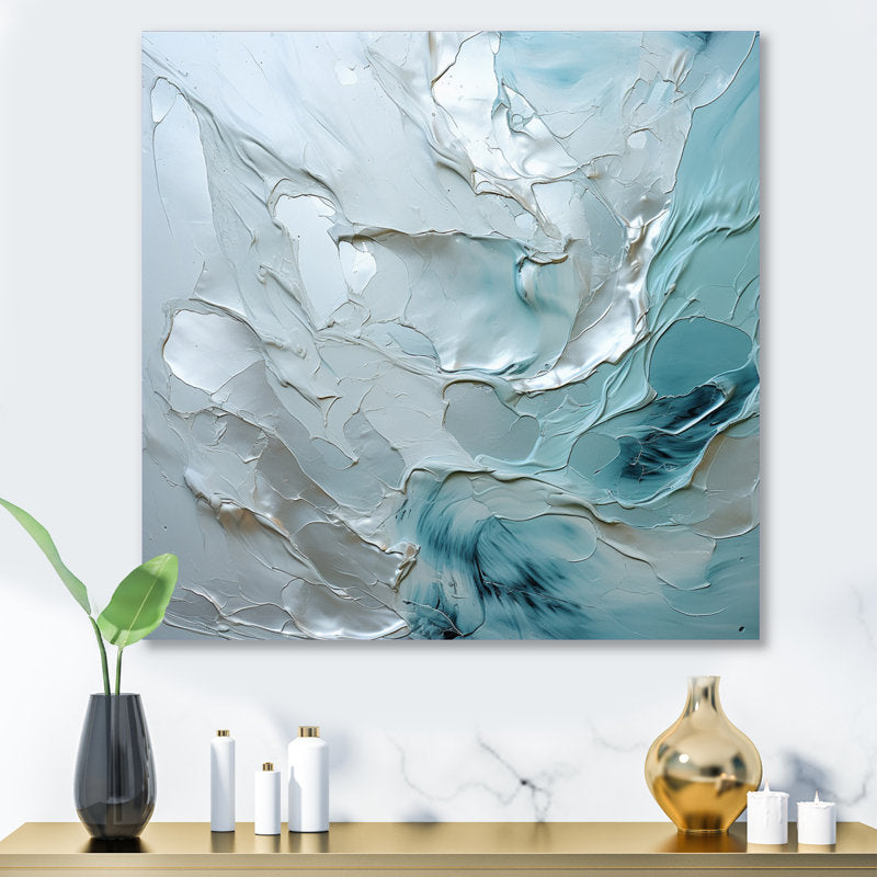 Elegant Silver Abstract Oil Painting with Shimmering Texture for Modern Home Decor
