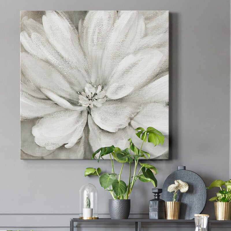 Elegant White Flower Oil Painting for Soft, Serene Home Decor