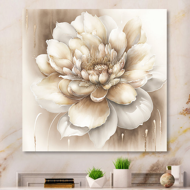 Elegant Beige Floral Oil Painting for Home Decor and Wall Art