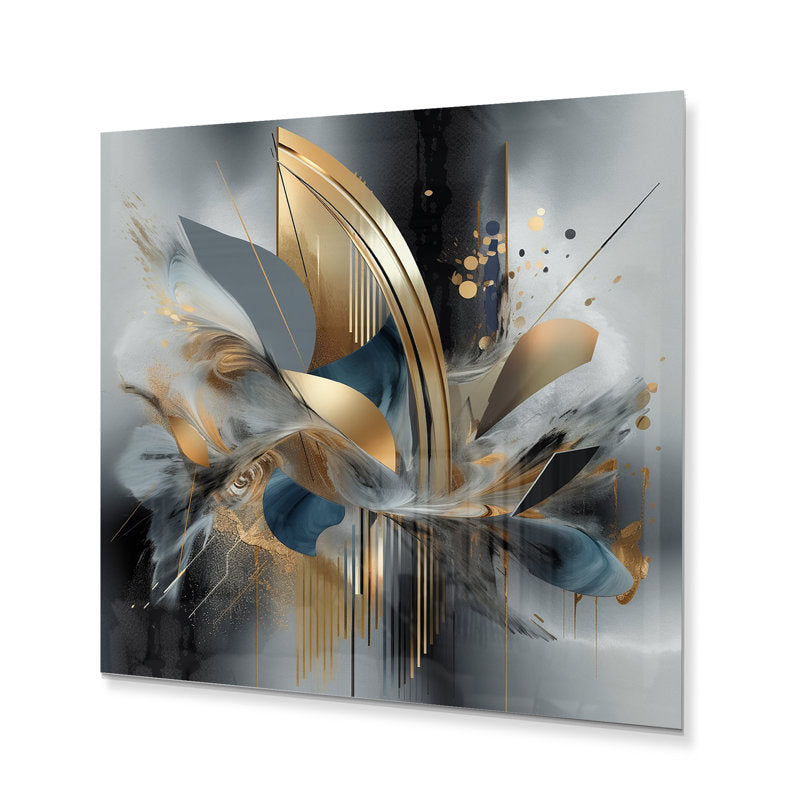 Elegant Abstract Oil Painting in Soft Colors with Gold and Blue Accents