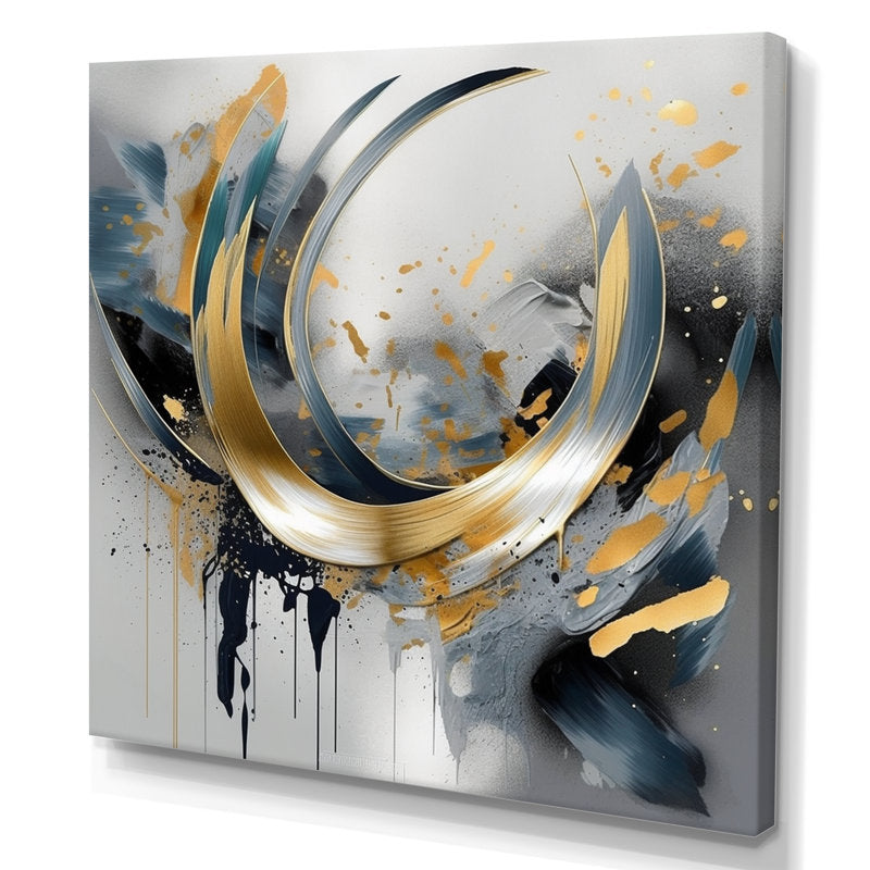 Elegant Abstract Oil Painting with Soft Colors and Golden Accents