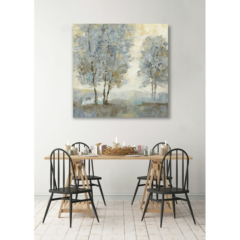 Tranquil Serenity Abstract Oil Painting of Trees in Soft Blue and Earthy Tones
