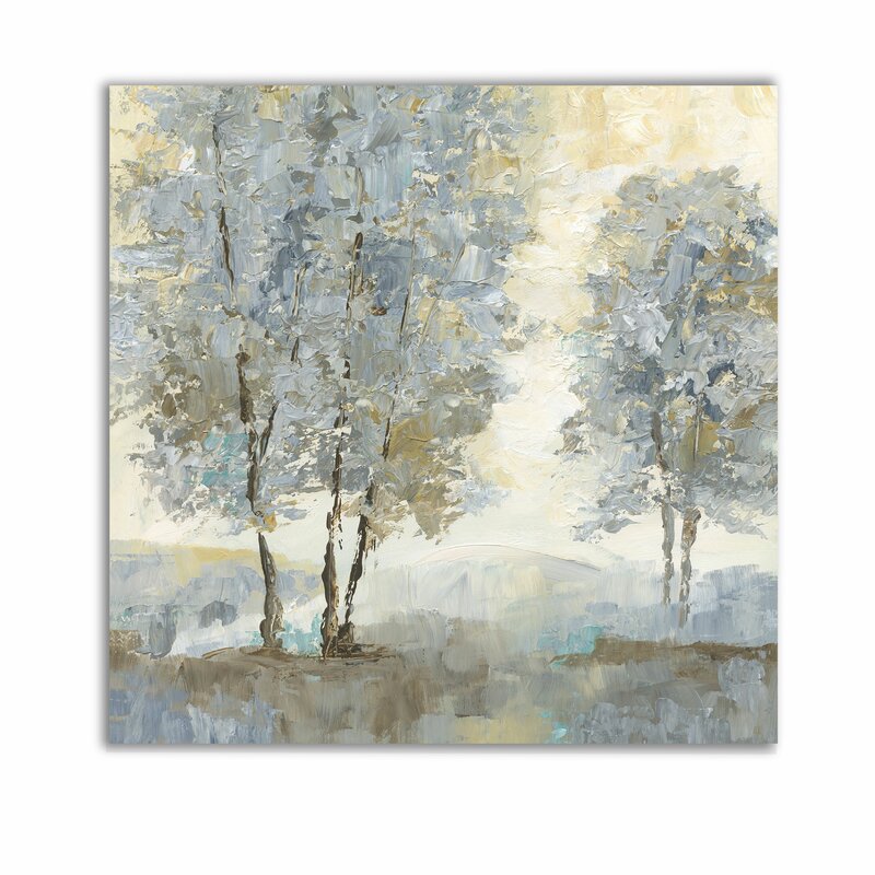 Tranquil Serenity Abstract Oil Painting of Trees in Soft Blue and Earthy Tones