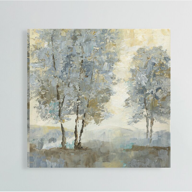 Tranquil Serenity Abstract Oil Painting of Trees in Soft Blue and Earthy Tones