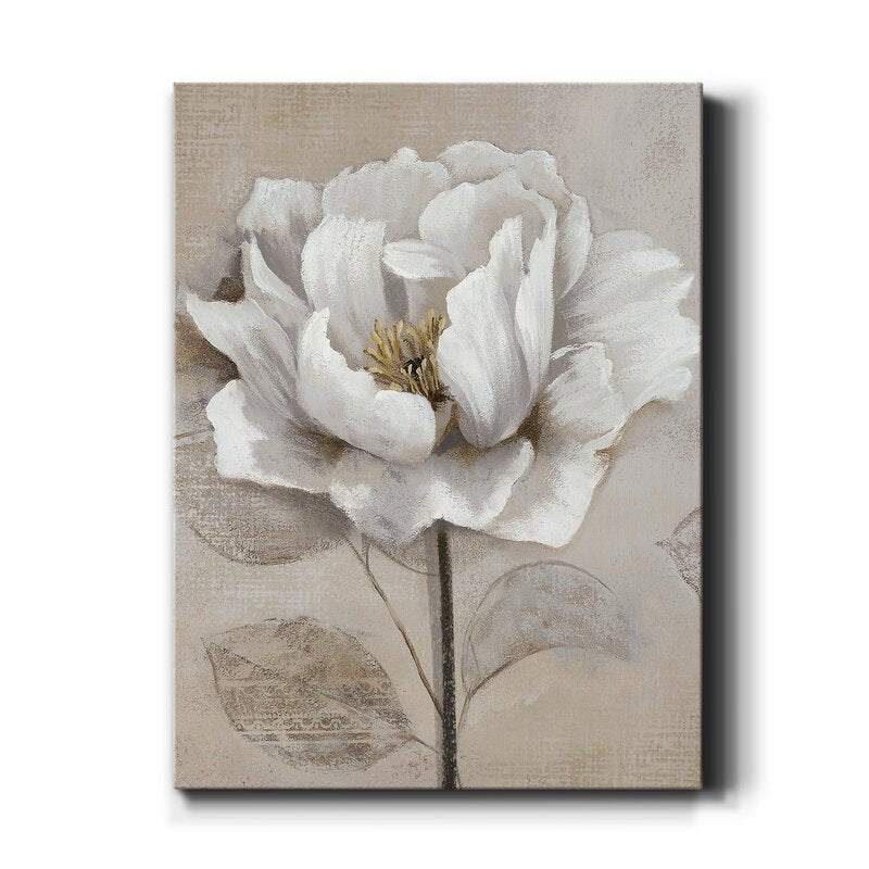 Elegant Soft White Floral Oil Painting for Modern Home Decor