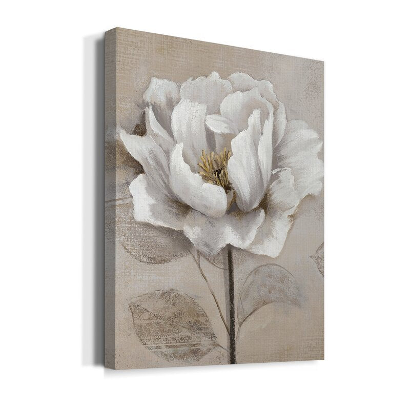 Elegant Soft White Floral Oil Painting for Modern Home Decor