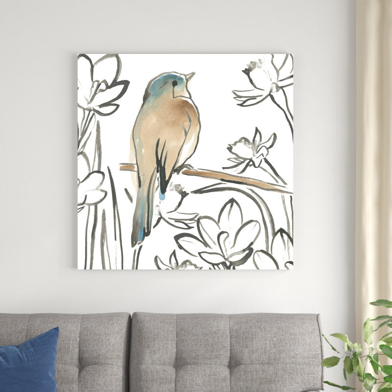 Serene Songbird in Floral Meadow Art Print