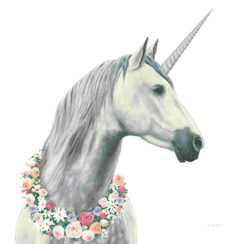 Elegant Unicorn with Floral Garland Oil Painting