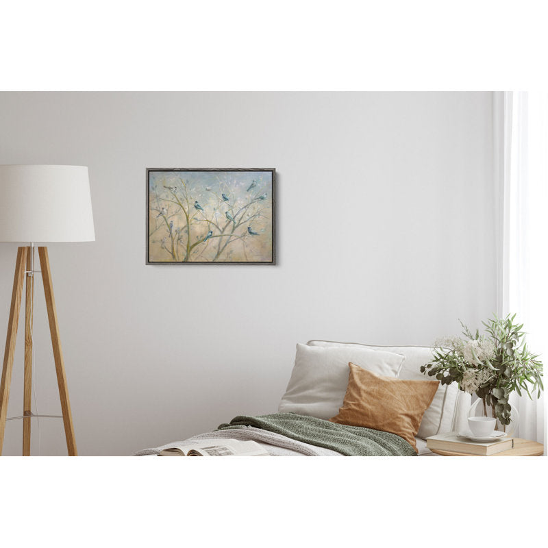Serene Spring Gathering: Oil Painting of Birds on Branches