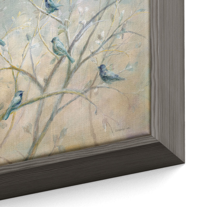 Serene Spring Gathering: Oil Painting of Birds on Branches