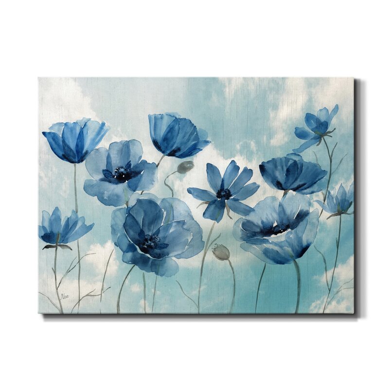 Blue Floral Serenity: Elegant Oil Painting of Blossoming Flowers