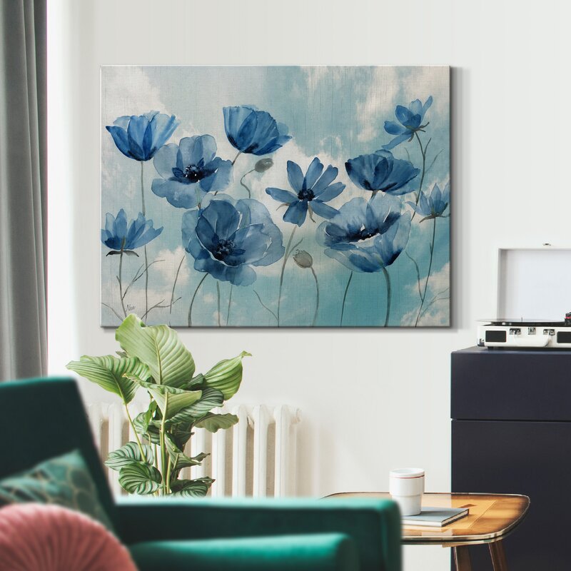 Blue Floral Serenity: Elegant Oil Painting of Blossoming Flowers