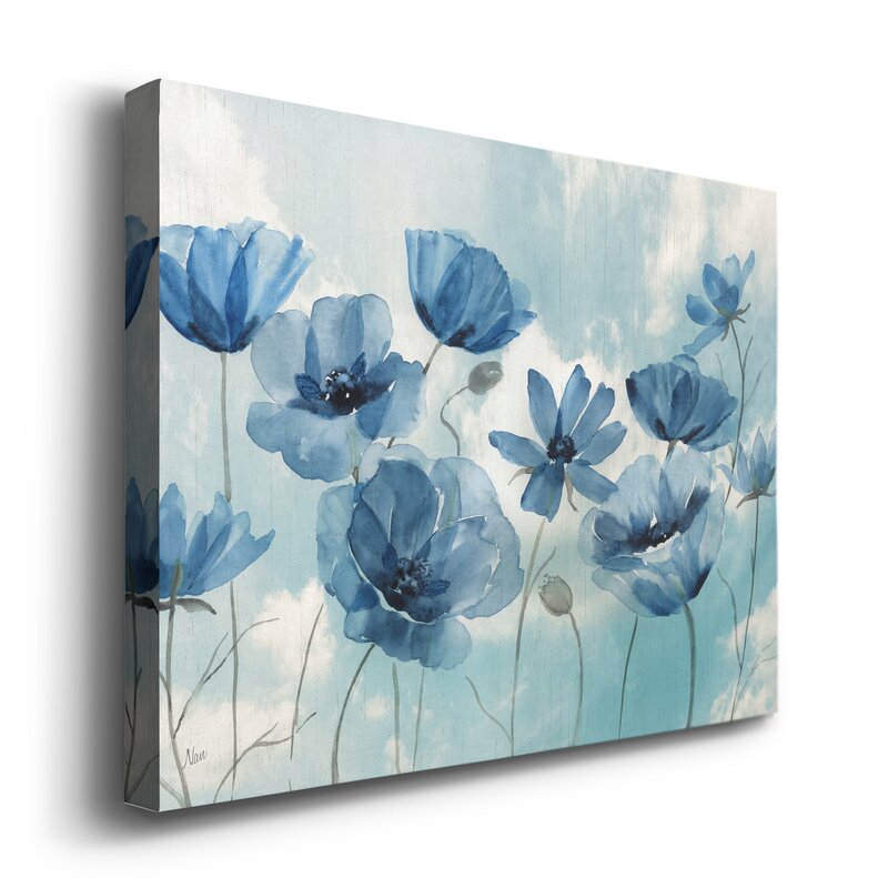 Blue Floral Serenity: Elegant Oil Painting of Blossoming Flowers