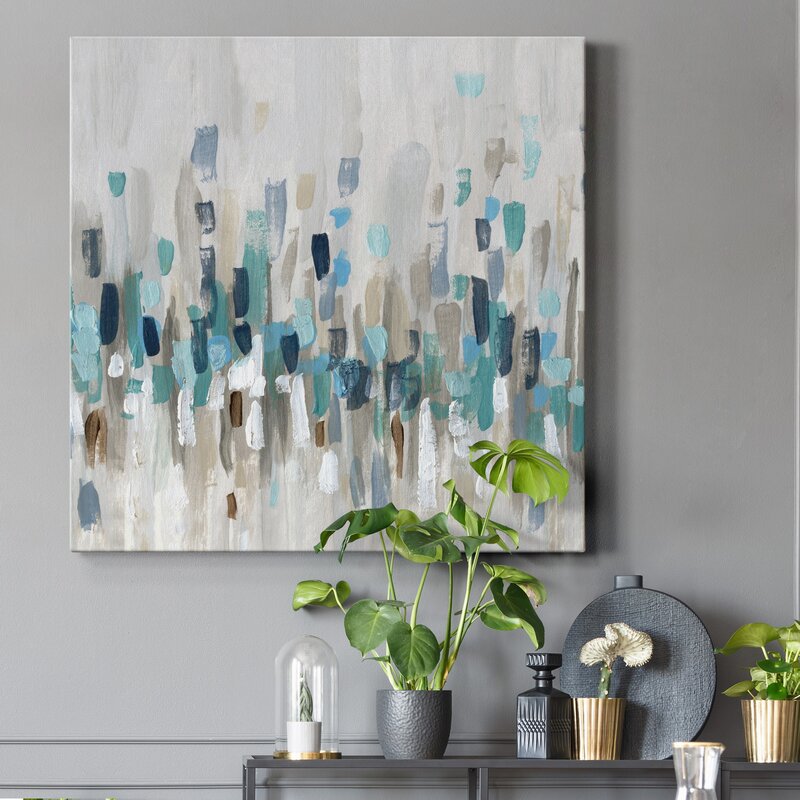 Abstract Seascape Oil Painting in Tranquil Blue and Earthy Tones for Home Decor