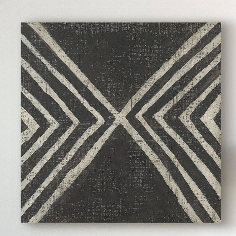 Modern Black and White Geometric Oil Painting
