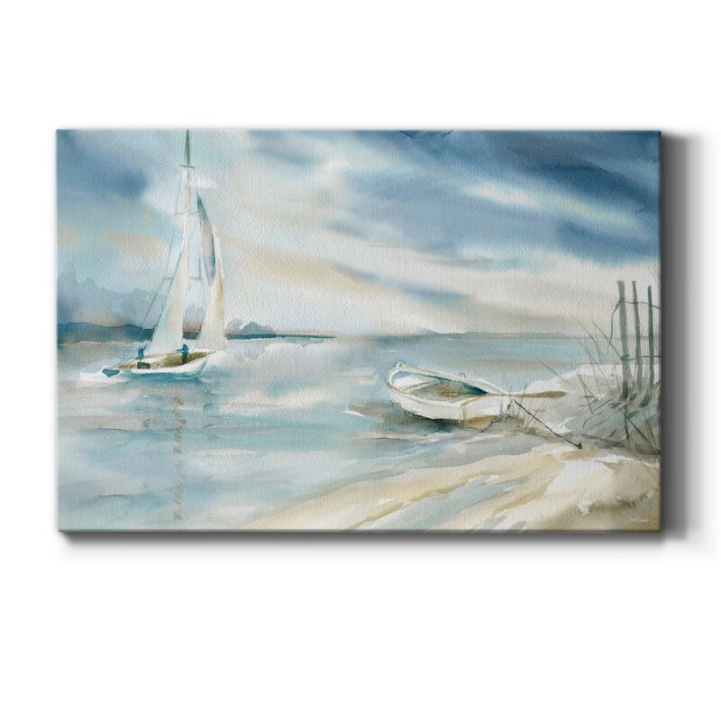 Serene Seascape Oil Painting with Sailboat and Tranquil Waters