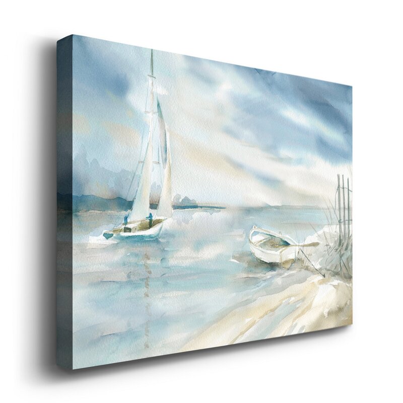 Serene Seascape Oil Painting with Sailboat and Tranquil Waters