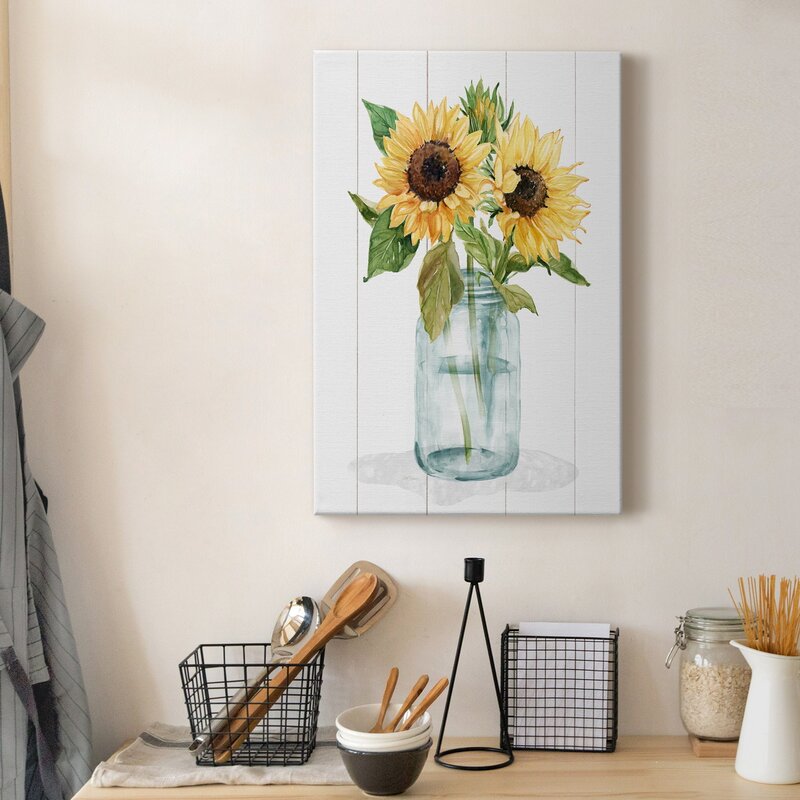 Sunflower Bouquet in Mason Jar Oil Painting for Bright Home Decor