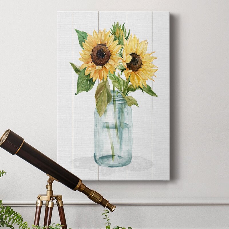 Sunflower Bouquet in Mason Jar Oil Painting for Bright Home Decor