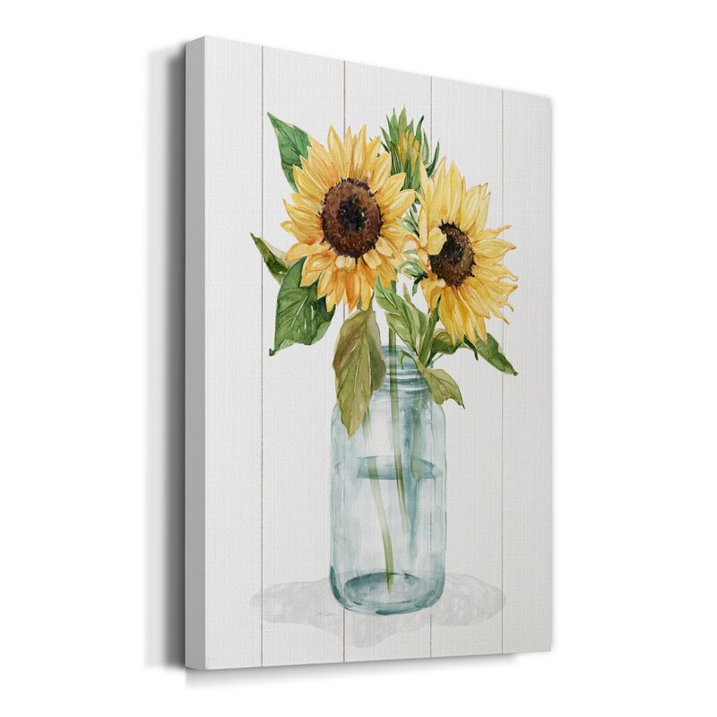 Sunflower Bouquet in Mason Jar Oil Painting for Bright Home Decor
