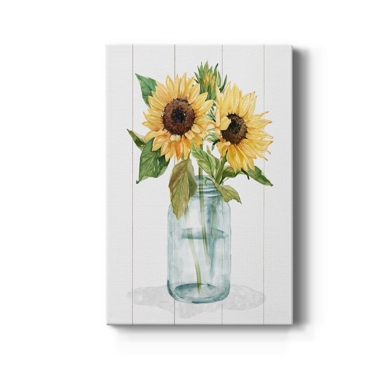 Sunflower Bouquet in Mason Jar Oil Painting for Bright Home Decor