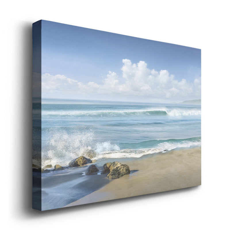 Calm Coastal Waves: A Serene Oil Painting of Ocean Bliss