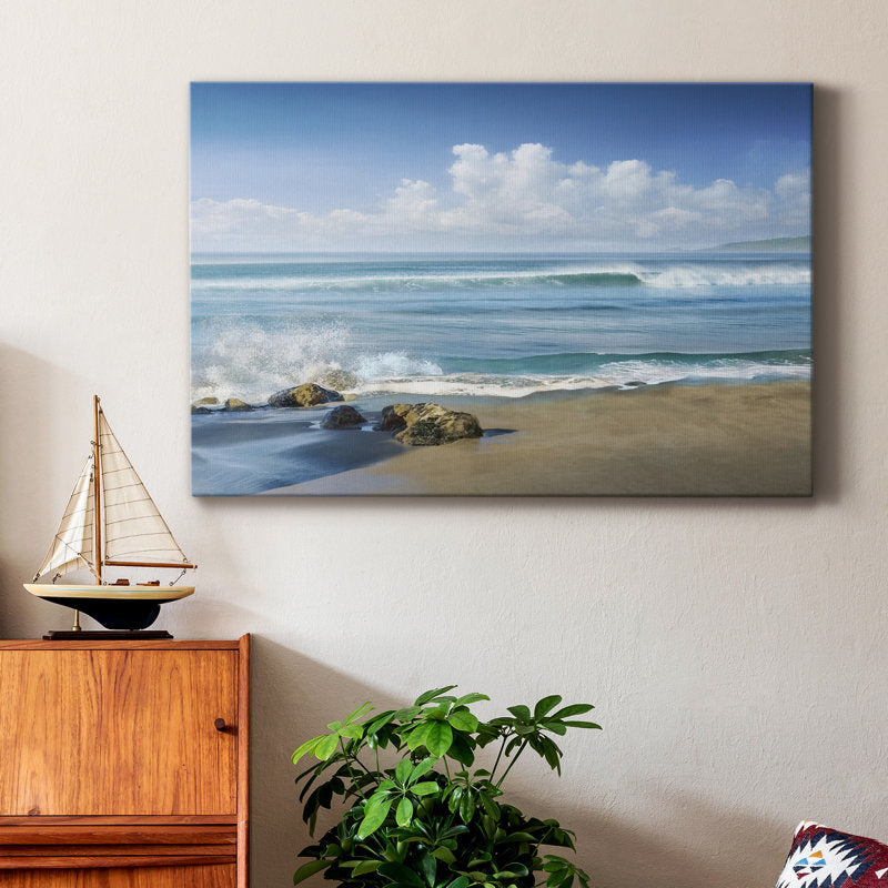 Calm Coastal Waves: A Serene Oil Painting of Ocean Bliss