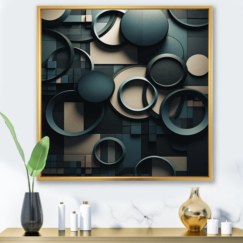 Abstract Teal Geometric Circles in Contemporary Oil Painting