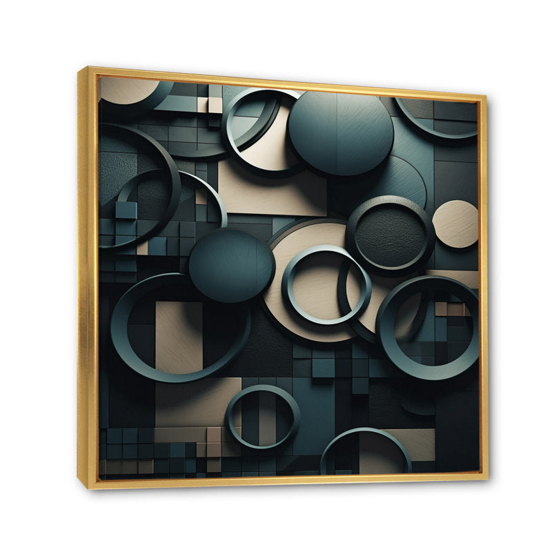 Abstract Teal Geometric Circles in Contemporary Oil Painting