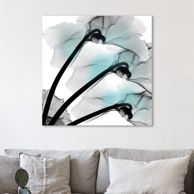 Elegant Teal and Black Cyclamen Floral Oil Painting for Home Decor