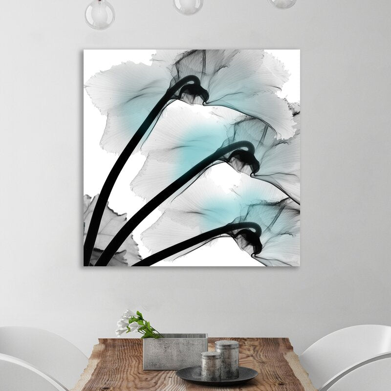 Elegant Teal and Black Cyclamen Floral Oil Painting for Home Decor