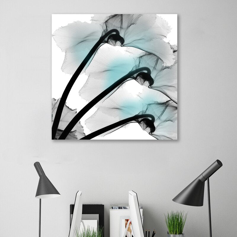 Elegant Teal and Black Cyclamen Floral Oil Painting for Home Decor