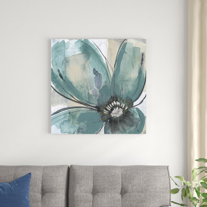 Elegant Teal Floral Oil Painting - Modern Art for Contemporary Decor