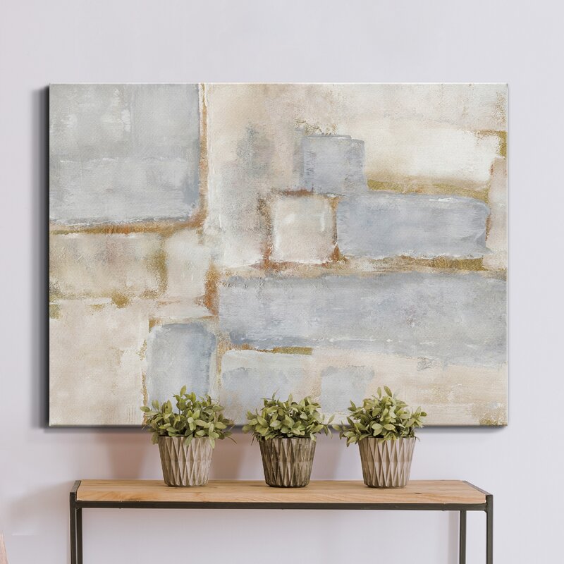 Elegant Abstract Oil Painting with Soft Blue and Neutral Tones for Home Decor