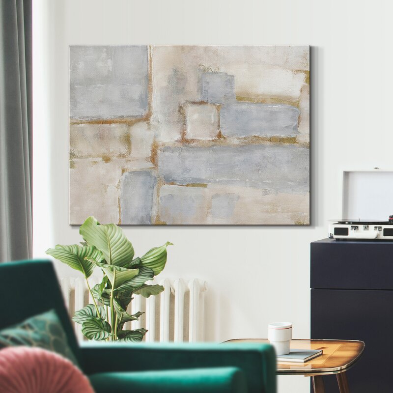 Elegant Abstract Oil Painting with Soft Blue and Neutral Tones for Home Decor