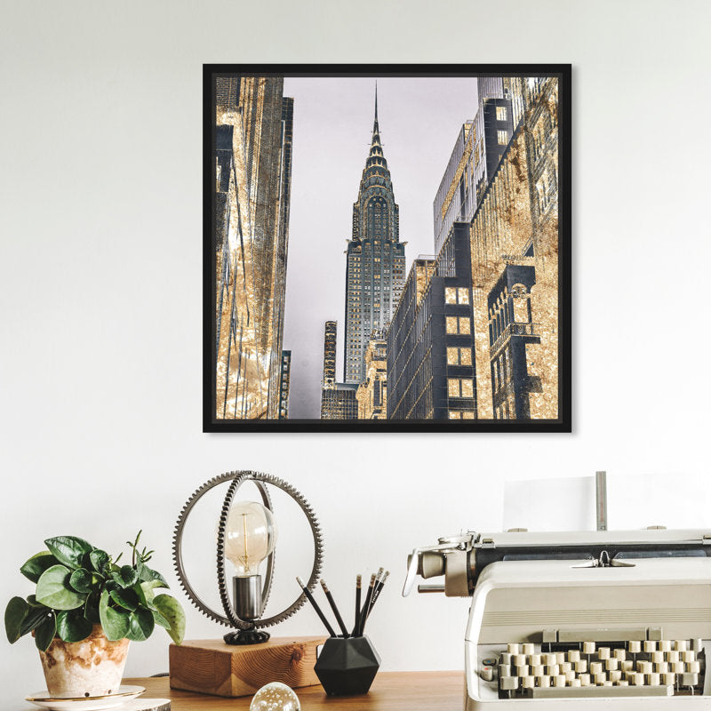 Modern Gold New York Skyscraper Art Print - Golden Cityscape