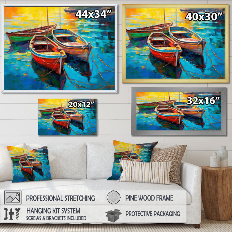Vibrant Harbor Scene with Colorful Boats on Tranquil Water