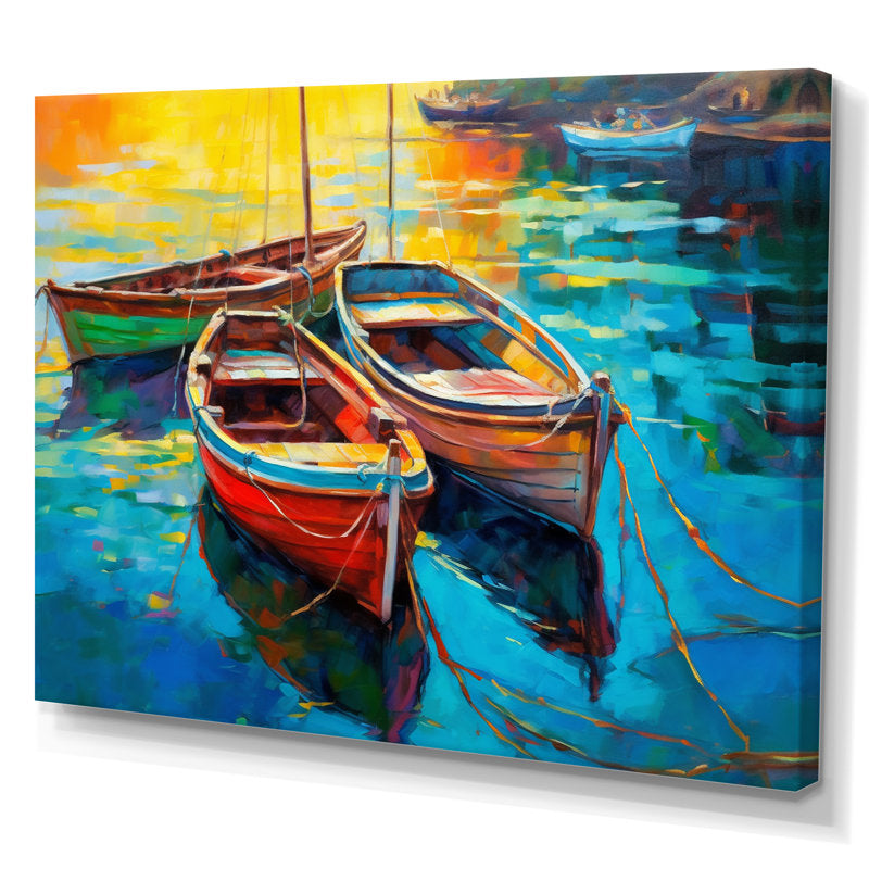 Vibrant Harbor Scene with Colorful Boats on Tranquil Water