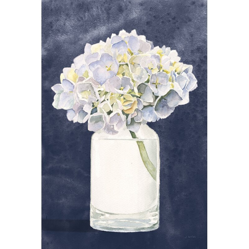 Elegant Navy Floral Still Life Oil Painting