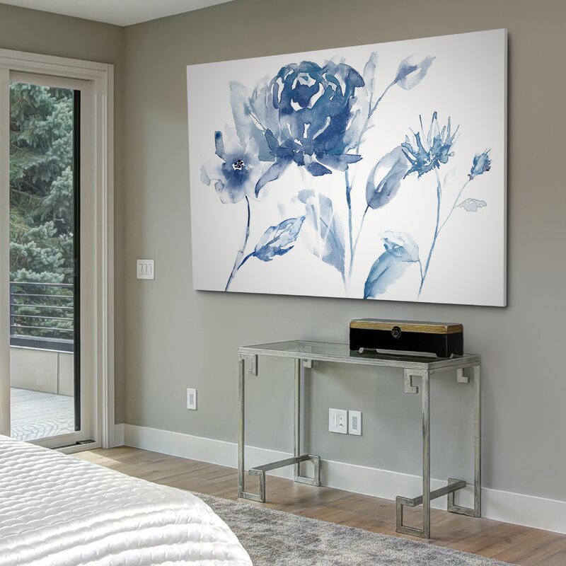 Elegant Blue Floral Oil Painting for Serene Home Decor