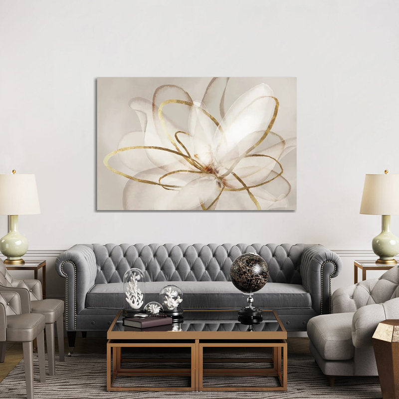Elegant Floral Abstract Oil Painting with Gold Accents