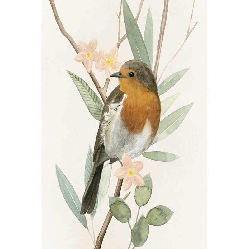 Elegant Bird on Branch with Flowers - Grace Popp Oil Painting Print
