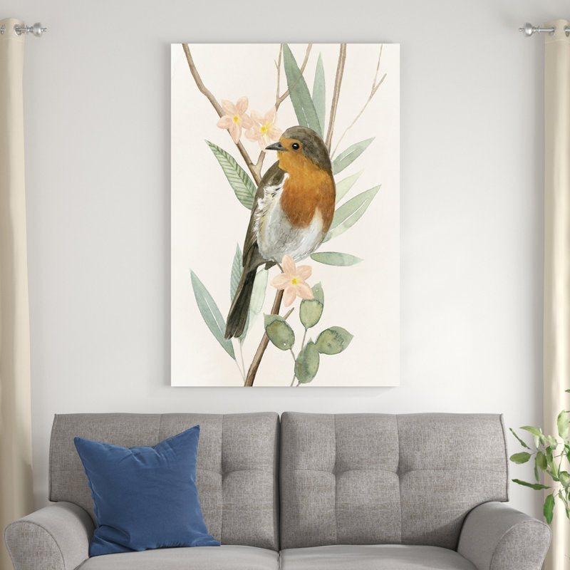 Elegant Bird on Branch with Flowers - Grace Popp Oil Painting Print