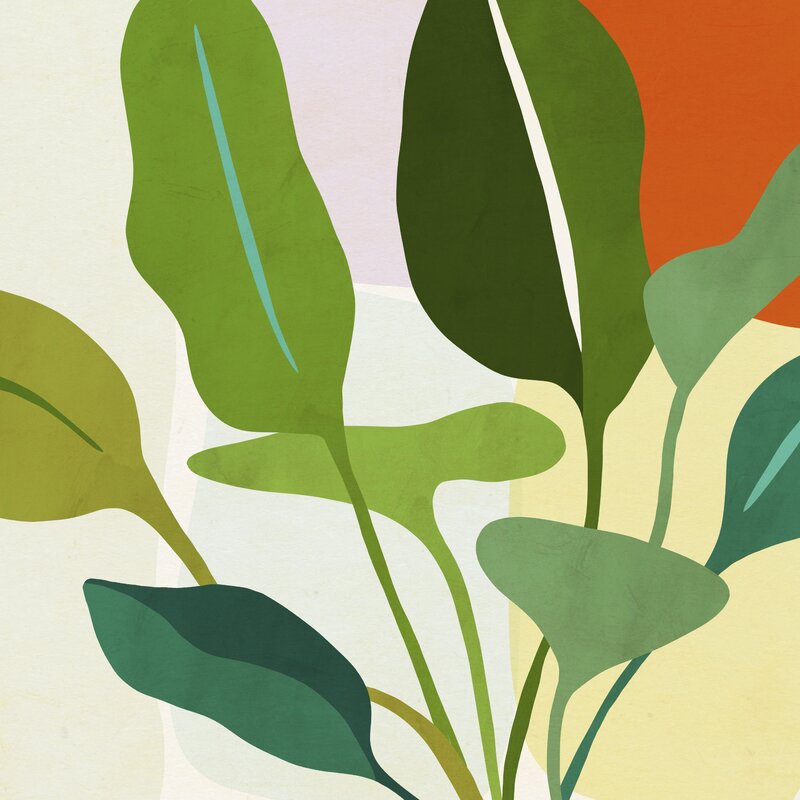 Tropical Leaf Composition - Vibrant Modern Oil Painting