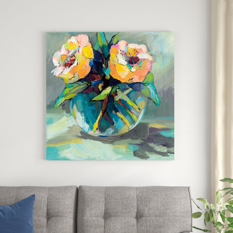 Vibrant Floral Twins in Colorful Vase - Stunning Oil Painting
